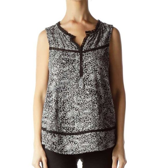 Lucky Brand White Black Printed Sleeveless Blouse - Picture 1 of 3